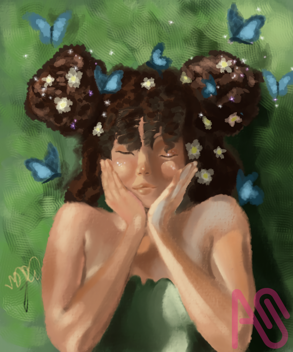 Nyx 🦋☄️🍃 Illust of Emdeon girl digital butterfly digitaldrawing nature digitalpainting ocart bluebutterfly OCFanart