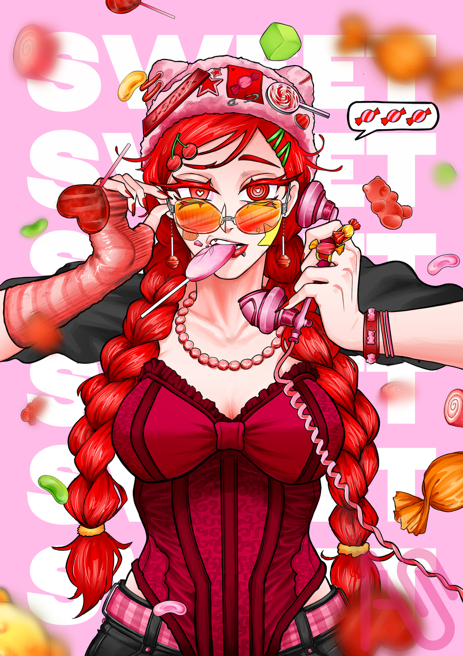 CANDY GIRL Illust of J-SODA ARTstreetMonthlyIllustrationContestMayThemeCandy illustration anime cute oc red pastel contest SUGA