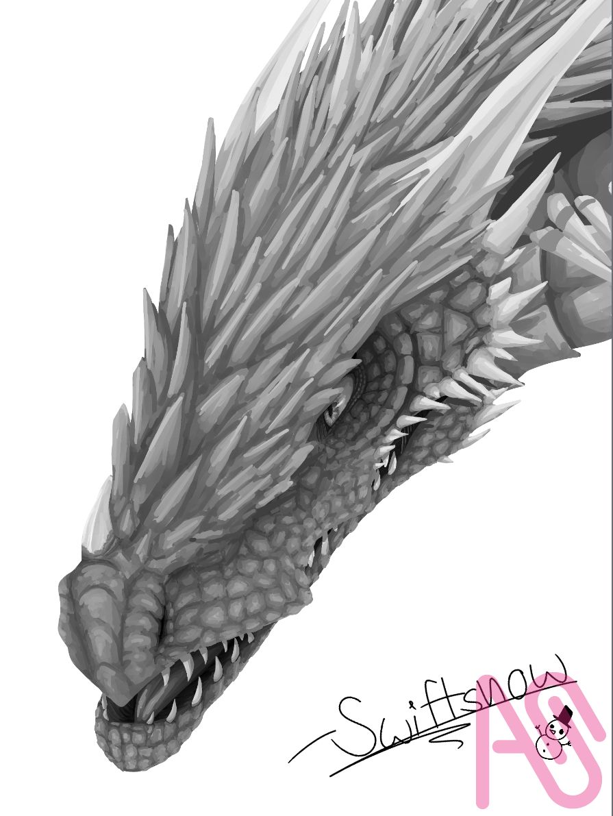 Realistic black and white dragon Illust of xSwift_Snow dragon RealisticDragon