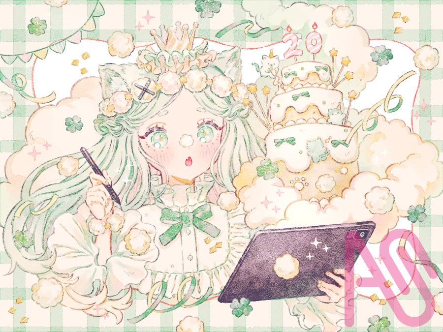 【PR】XPPen様 Illust of 緑乃 cat girl cat_ears original cake クローバー XPPen
