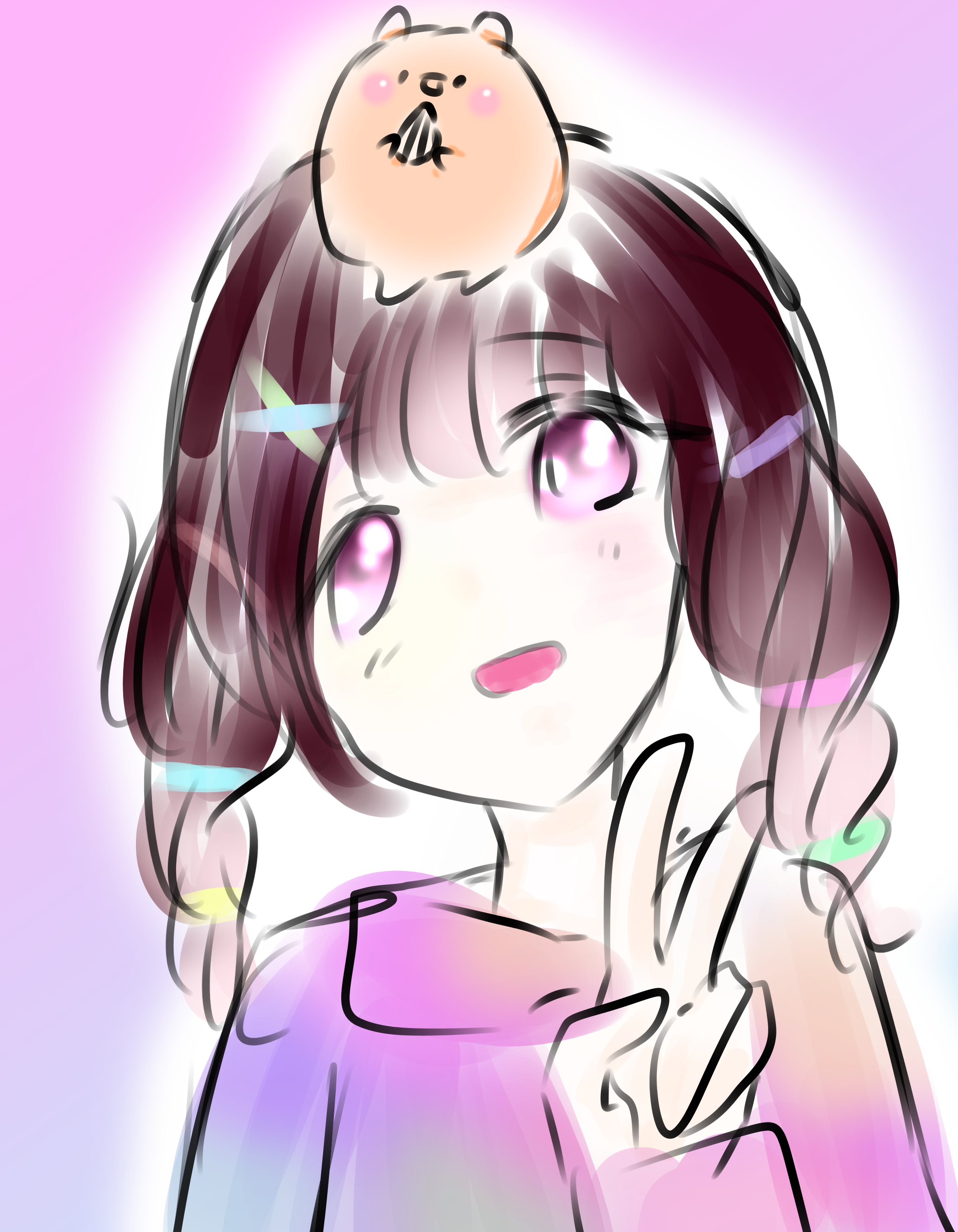 毎日投稿13日目 オシャレな女の子とハムスターᐢ 𖥦 ᐢ まっちゃみるく イラスト Art Street アートストリート