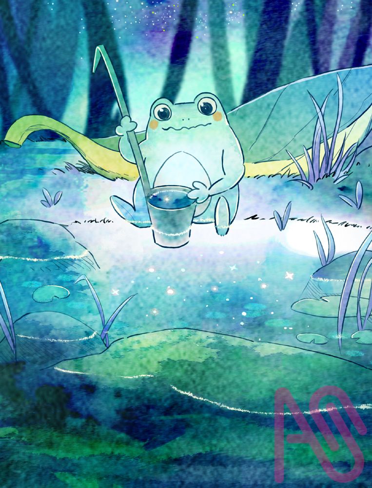 星明かりをすくいたいカエル Illust of anliang HUIONIllustrationContest2025 summer night oc star Frog 甘露レードル