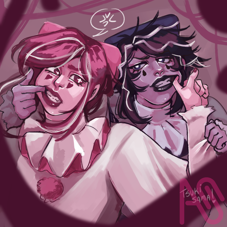 Liora and Lilith Illust of Tsuki-Sama pink oc black clown