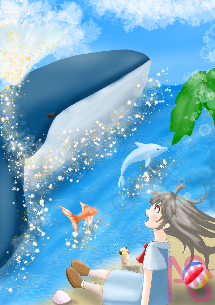 **The Magic Whale** 🐋✨   Illust of hoorx HUIONIllustrationContest2025 digitaldrawing animegirl Artwork animeart FantasyArt SummerContest MagicWhale OceanMagic SeaFantasy LoveSummer