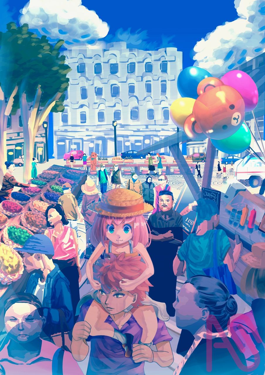 露店散歩 Illust of 星野かわうそ girl background