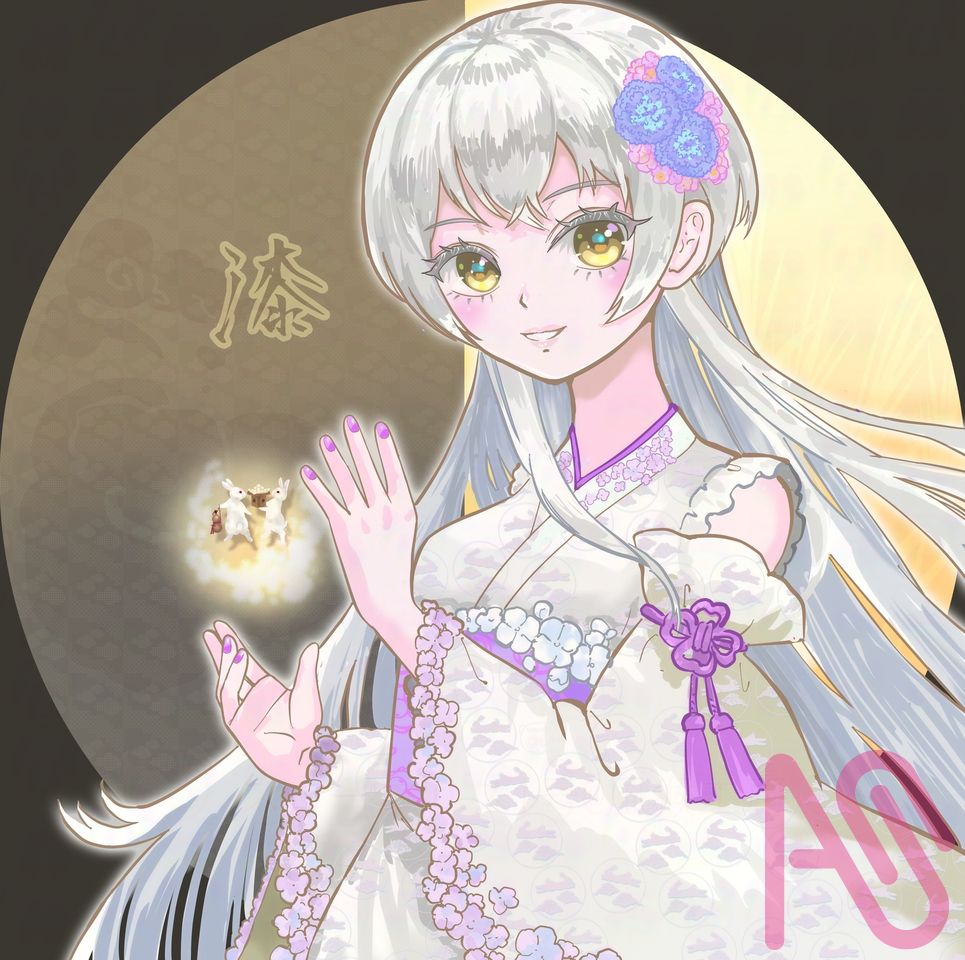 月の位相・漆ー上つ弓張(かみつゆみはり) Illust of スローロリス１号 girl cute 半月 月の擬人化 月齢07