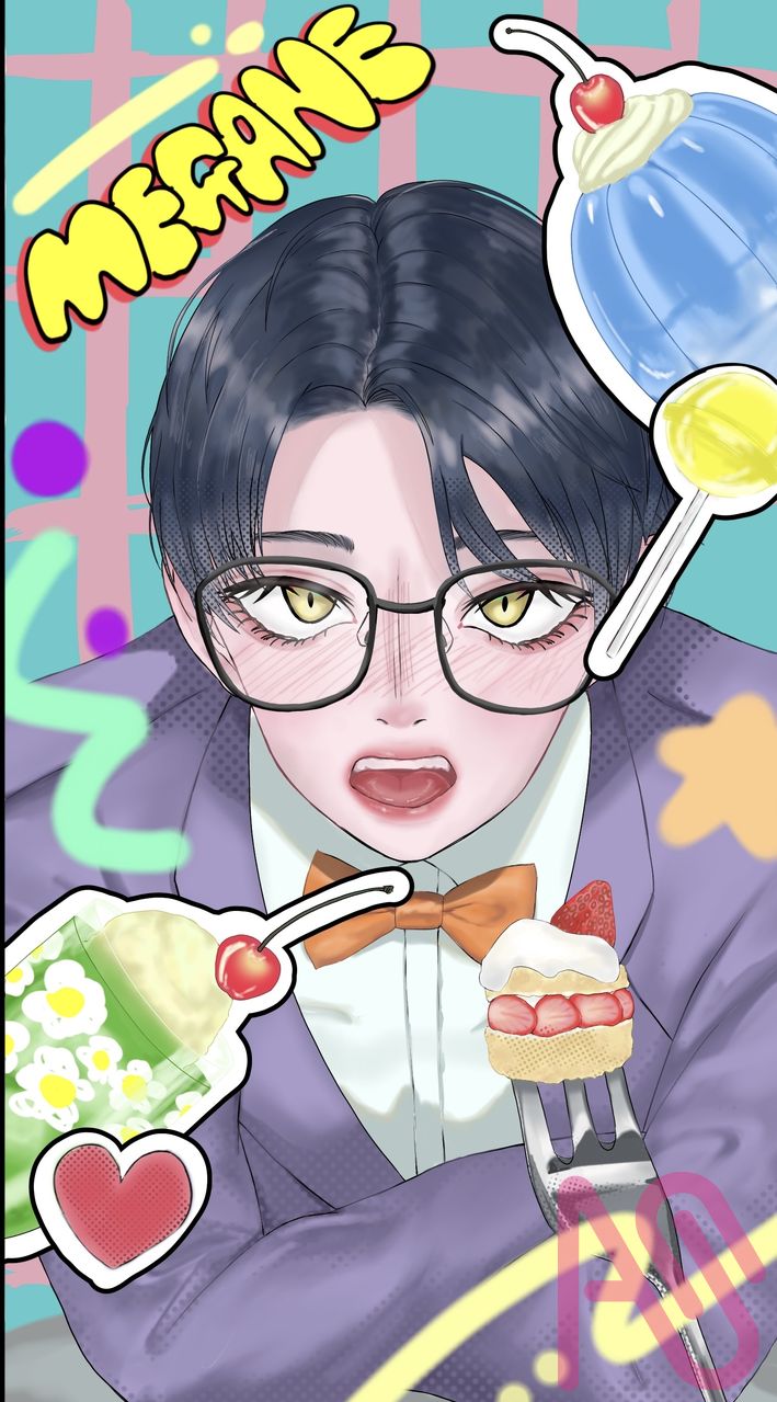 喫茶店でメロンソーダは欠かせない💚 Illust of 樹銃 レトロ glasses oc メガネ男子 喫茶店 オリキャライラスト 昭和レトロ ちょっと腐 にゅーれとろ