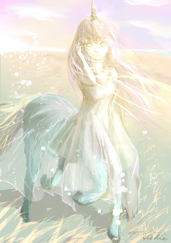 幻のユニコーン Illust of ヒエヒエ メルヘン girl nature 景色 scenery Unicorn 幻想的