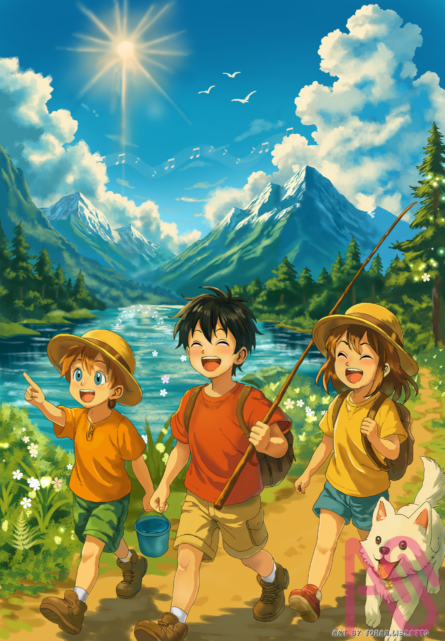  Melodies of a Summer Day ☀️🎶🌸 Illust of Johan.libretto HUIONIllustrationContest2025 summer illustration art anime digital scenery mountain