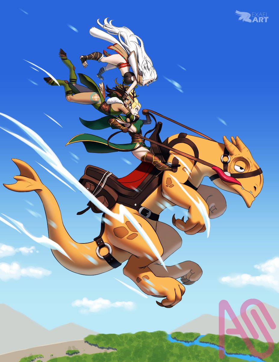 Falling Illust of Exael fantasy girl original elf oc mage creature deer waifu priestess