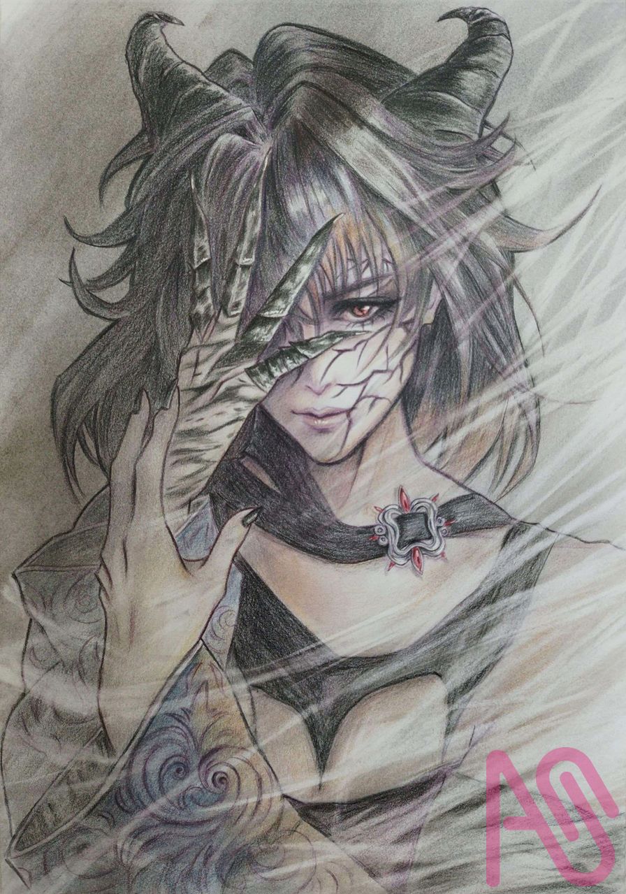 Devil Illust of ルナ demon coloredpencil original pastel analog