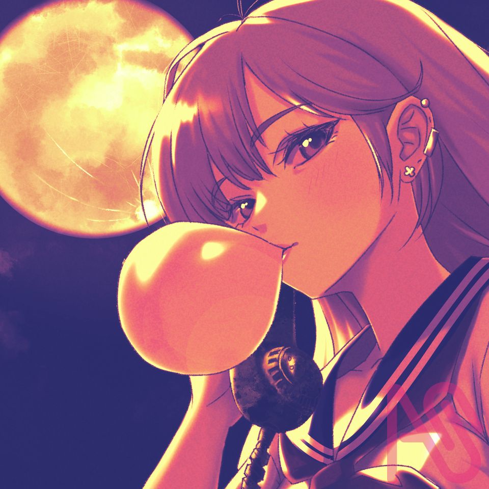 月下交信 Illust of はんりんご girl moon 公衆電話 健全 フーセンガム 尾尻塾
