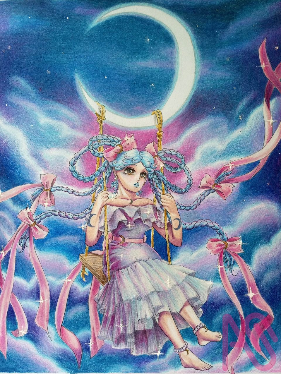 Luna Menguante Illust of Eucaris Art illustration medibang colorful illustrations originalcharacters personajeoriginal personajefemenino