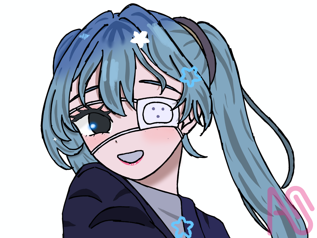 モニタリングのミクちゃん(描き途中) Illust of はちみつれもん＠まじで好きな人いる 描いてみた hatsunemiku 水色 black kawaii 透明感 Project_Sekai モニタリング
