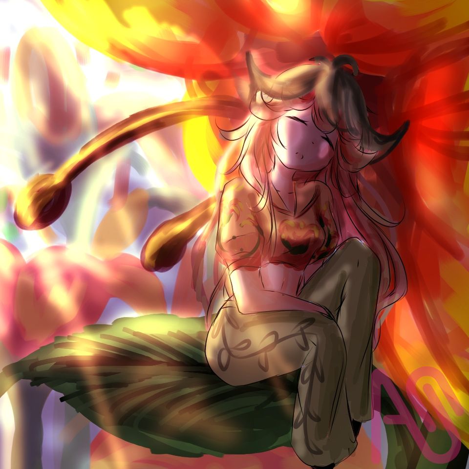 Sous la fleur Illust of ☆UnseenOtherworld☆ fantasy girl magic oc nature flower leaves glow lighting