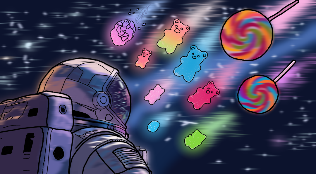 Sweet Cosmos Illust of Reytrins ARTstreetMonthlyIllustrationContestMayThemeCandy space illustration candy digital universe surrealism scenery Astronaut