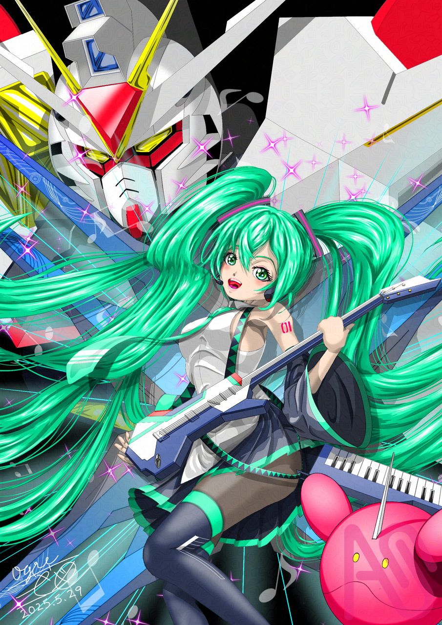 ガンダム×初音ミク Illust of 大賀　三芭図（tachibanafactory） fanfic hatsunemiku MobileSuitGundamSEED ガンダム45周年 ストライクフリーダムガンダム？