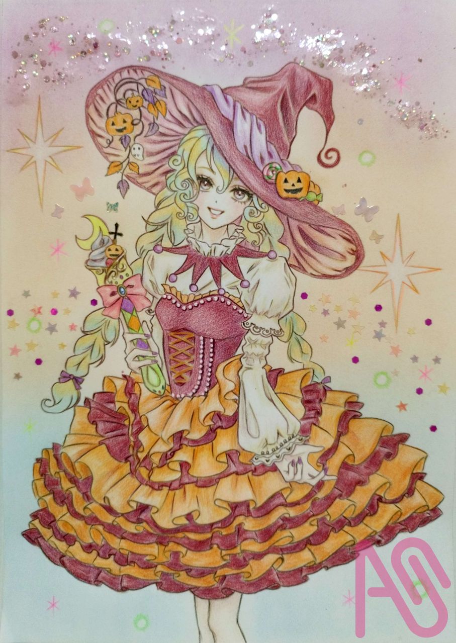 HappyHalloween❣️ Illust of ルナ coloredpencil girl original 魔法使い pastel analog