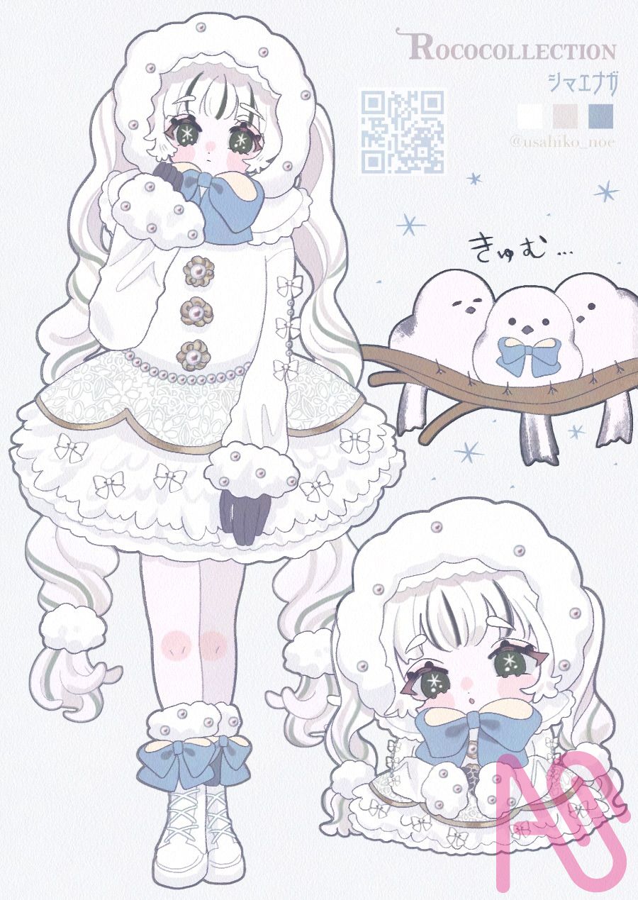 シマエナガロココ Illust of 兎彦(usahiko) Personification twin_ponytails girl birds original cute oc white winter 創作イラスト