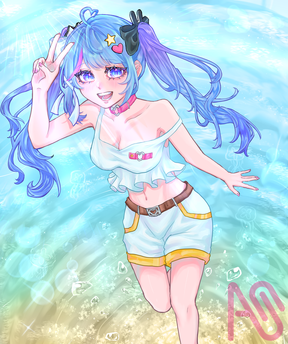 *･゜ﾟ･*:.｡.:*･👼💞🪼･*:..｡.:*･゜ﾟ･ Illust of ねこもりや girl kawaii よその子 sea 代理 うみのさち うみのぷらんくとん