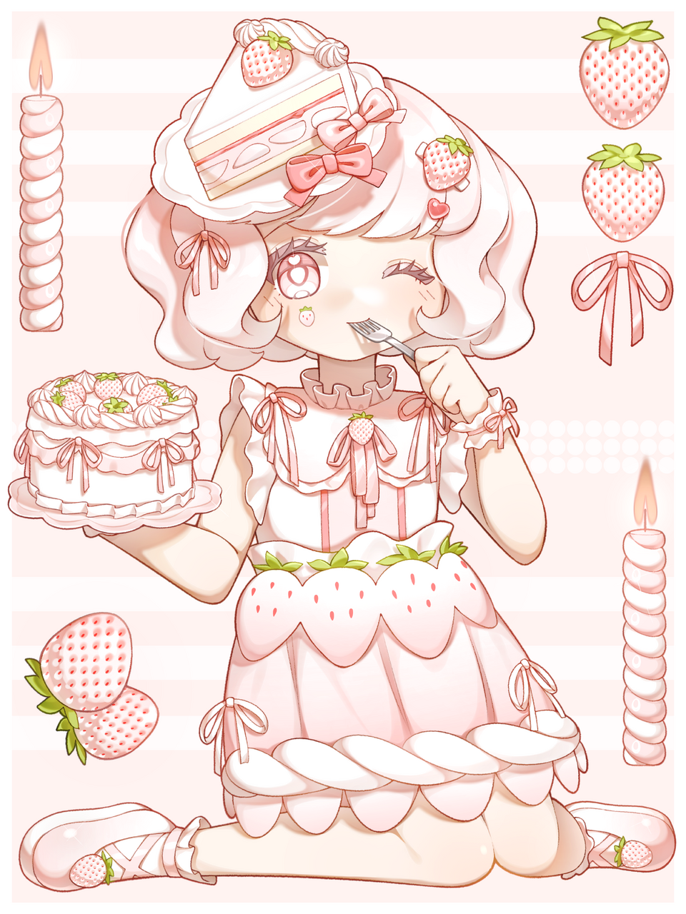 White strawberry 🍰🤍 Illust of Rafflesia girl pink cute medibangpaint oc animegirl strawberry