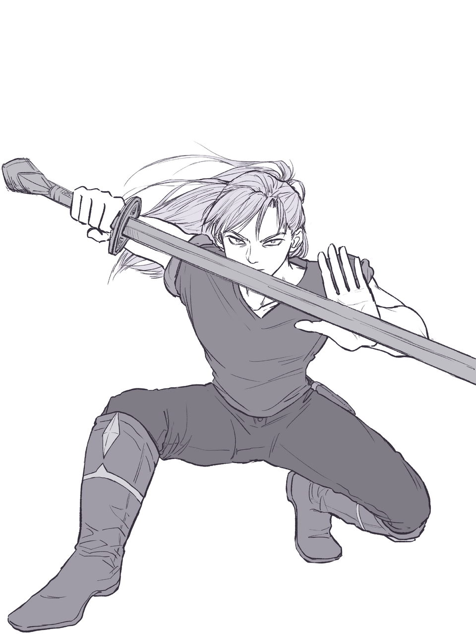 Sketch - Swordsman Illust of ggirook medibangpaint Man Sword Swordsman sketch longhair