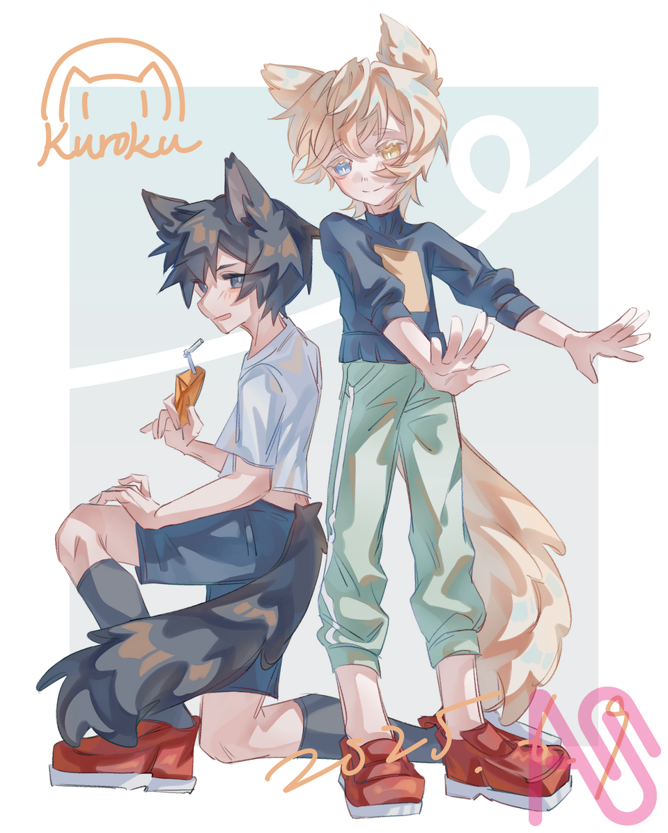 /ᐠ - ˕ -マ Illust of クロク cat ショタ cat_ears 兄弟 medibangpaint boy oc 獸耳 正太 ocart