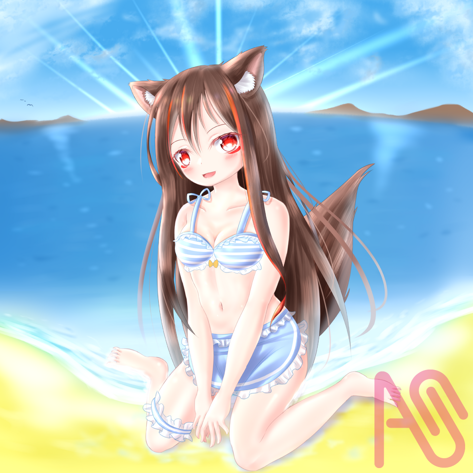 小夜子 メイド水着vVer. Illust of 路邊的野猫 girl wolf cute kawaii よその子 animal_ears 過去絵 swimsuit longhair 絵柄が好みって人にフォローされたい