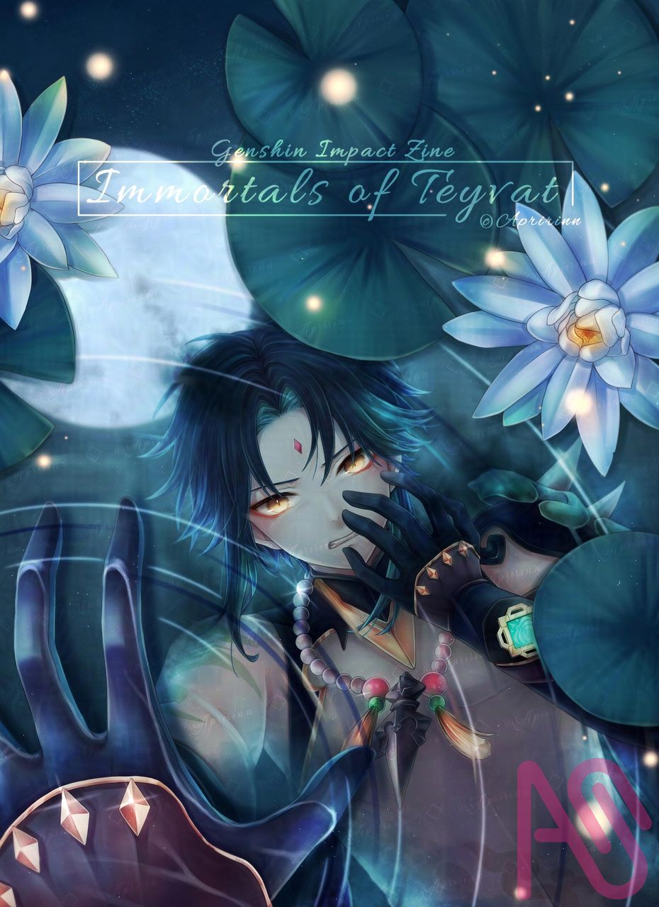 Adeptus Xiao Illust of Apririnn (Onigiri) fanart moon boy flower flowers GenshinImpact Xiao(GenshinImpact)