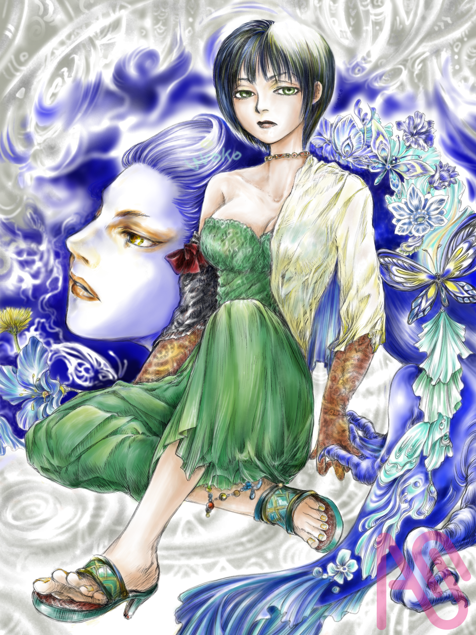 つきのあかり Illust of uroko blue 人外 female original medibangpaint butterfly flower 大顔 monster