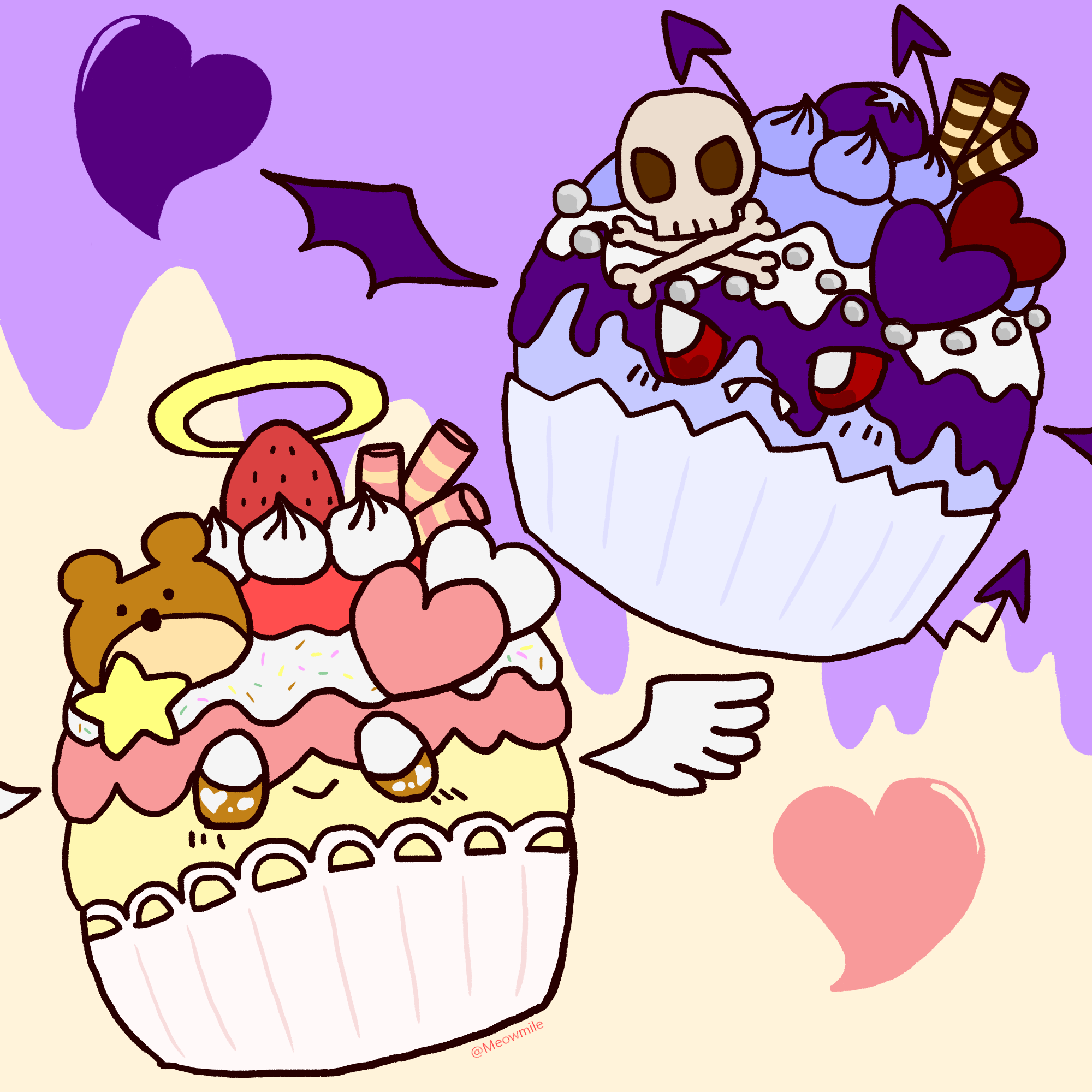 てんしカップケーキちゃん と あくまカップケーキちゃん Meowmile