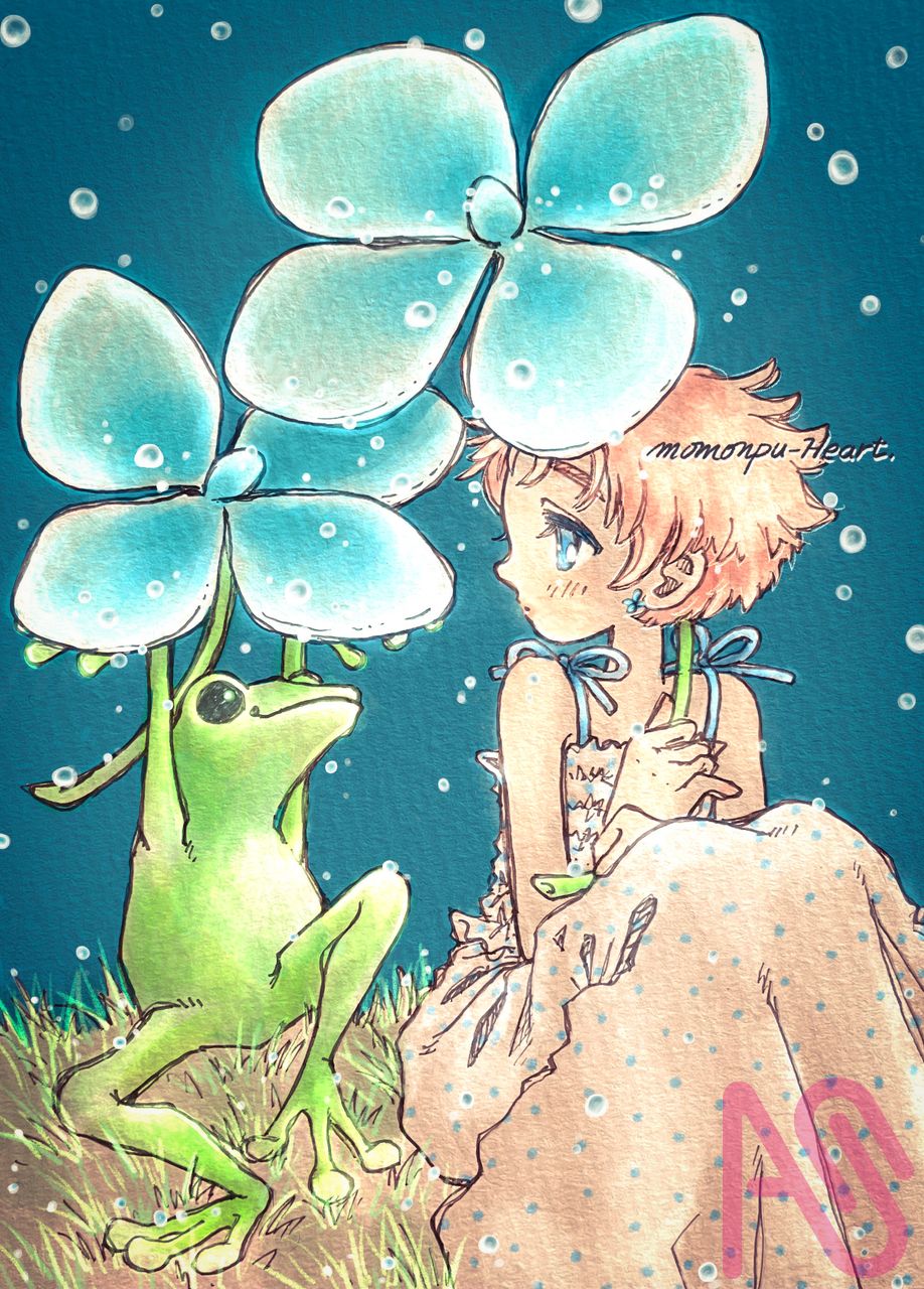 いっしょに　いようか Illust of モモンプ girl illustration original oc rain flower hydrangea ファンタジーキャラ analog