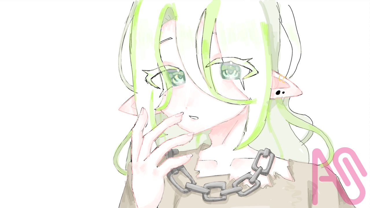 わんどろ Illust of 白海 しゃけ / 代選中 雑 ゆるい 人外 男 ワンドロ アルビノ kawaii 落描き わんどろ 白髪黄緑メッシュ