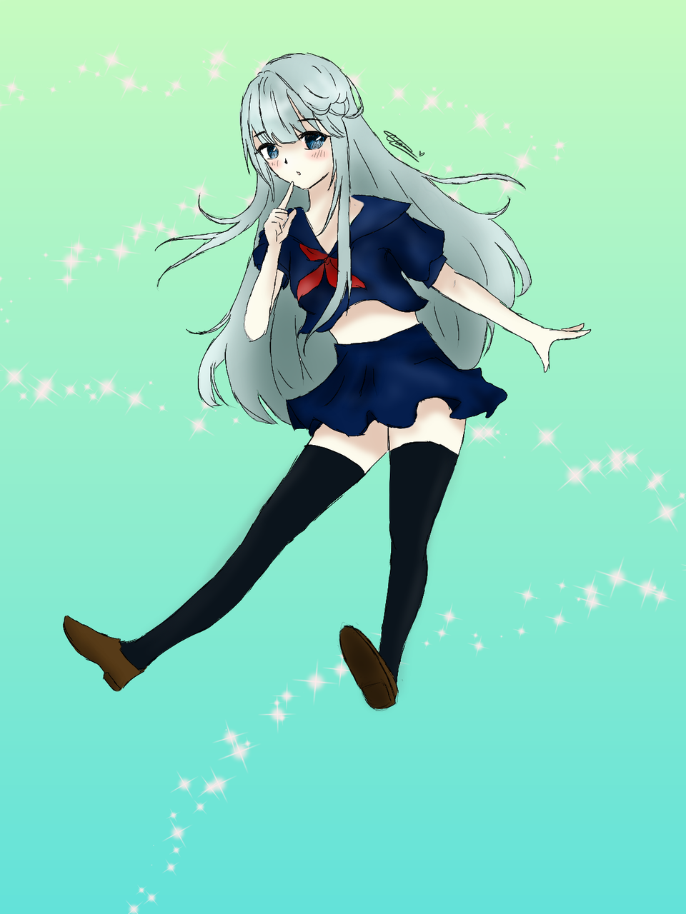 Cute Girl in a Sailor Uniform Claire 💕のイラスト 女の子 青 可愛い medibangpaint オリキャラ かわいい パステル Silver