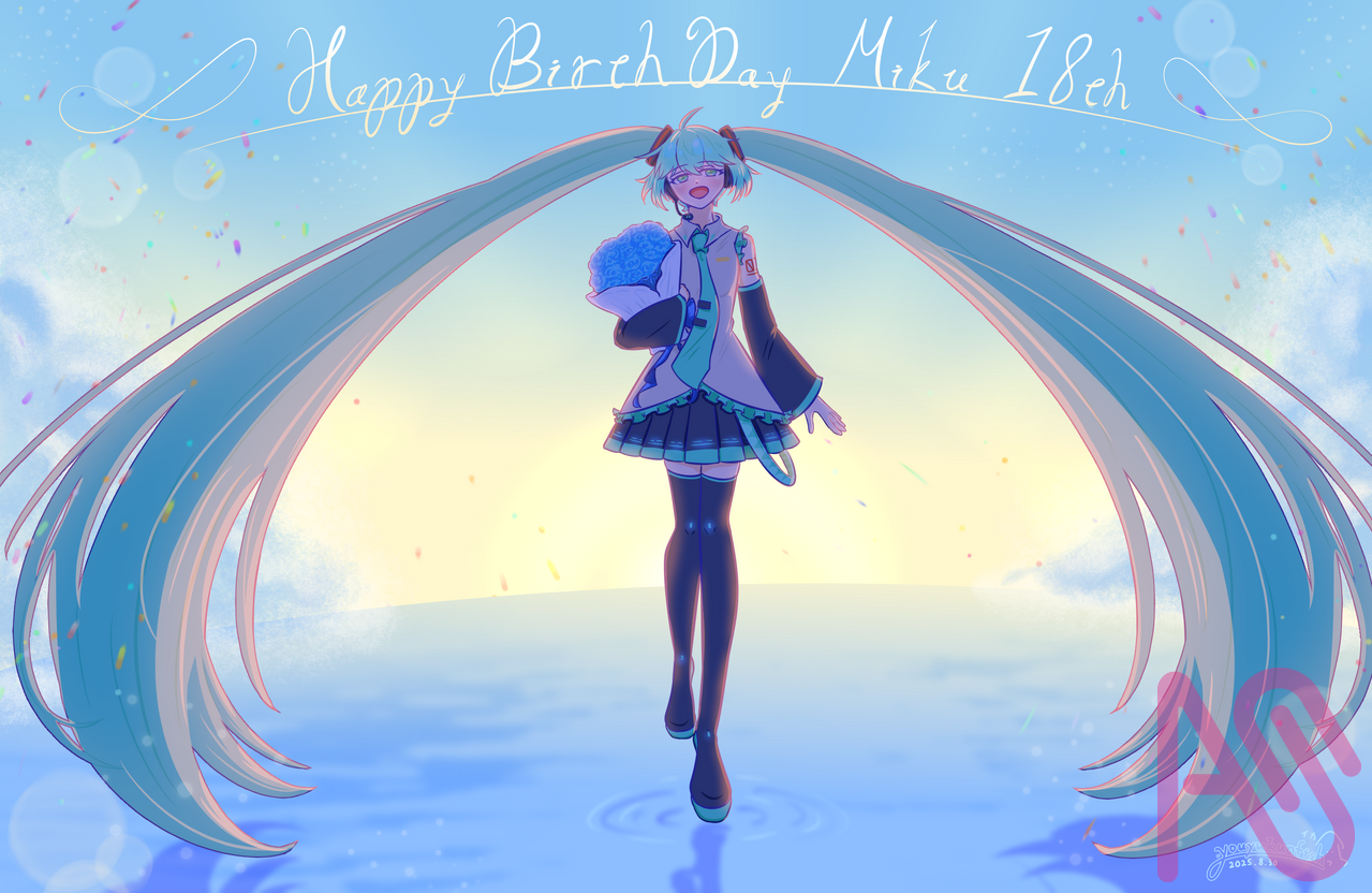 ミク18th Illust of 魷魚君本魷 girl hatsunemiku VOCALOID illustration 電繪 birthday Hatsunemikuvocaloid 初音ミク生誕祭2025