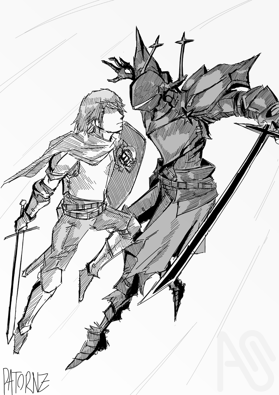Dark Harbinger Illust of Patornz character person sword armor Knight Deltarune