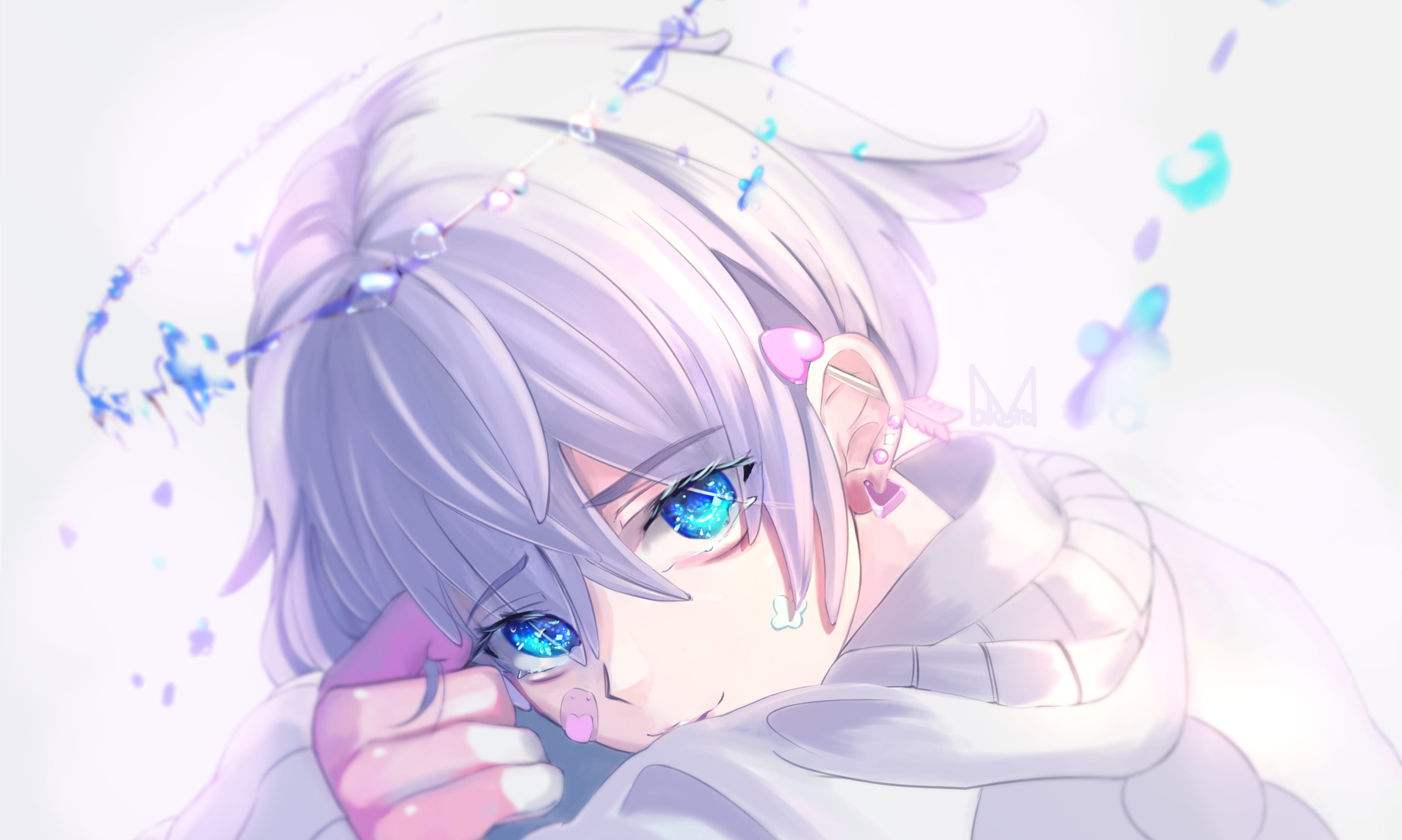 m*可様 手描きイラスト＊紫の刻印＊堕天使の男の子＊創作原画 色紙
