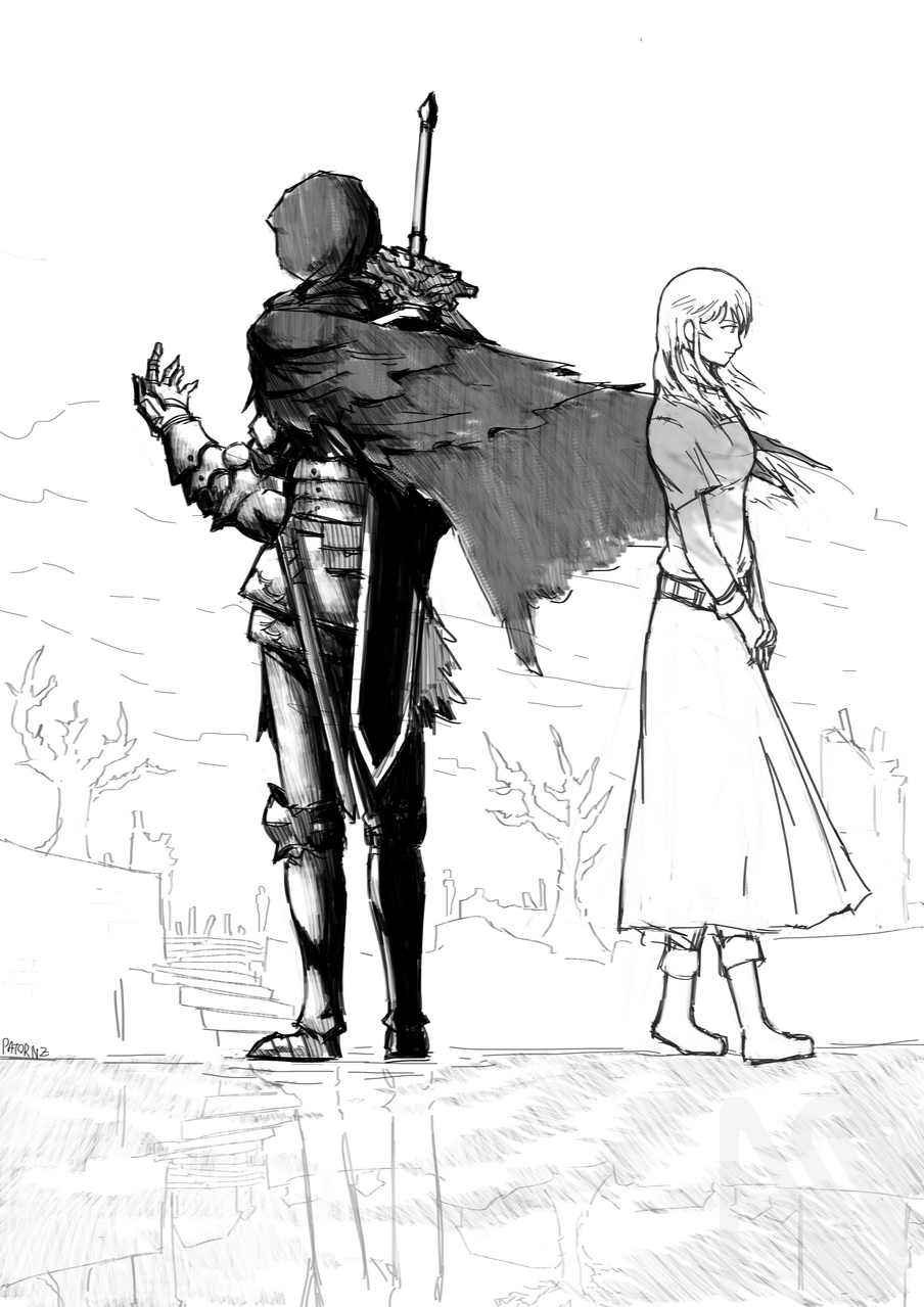 Forlorn Illust of Patornz character person sword armor Knight scenery medieval fantasycharacter DARKSOULS