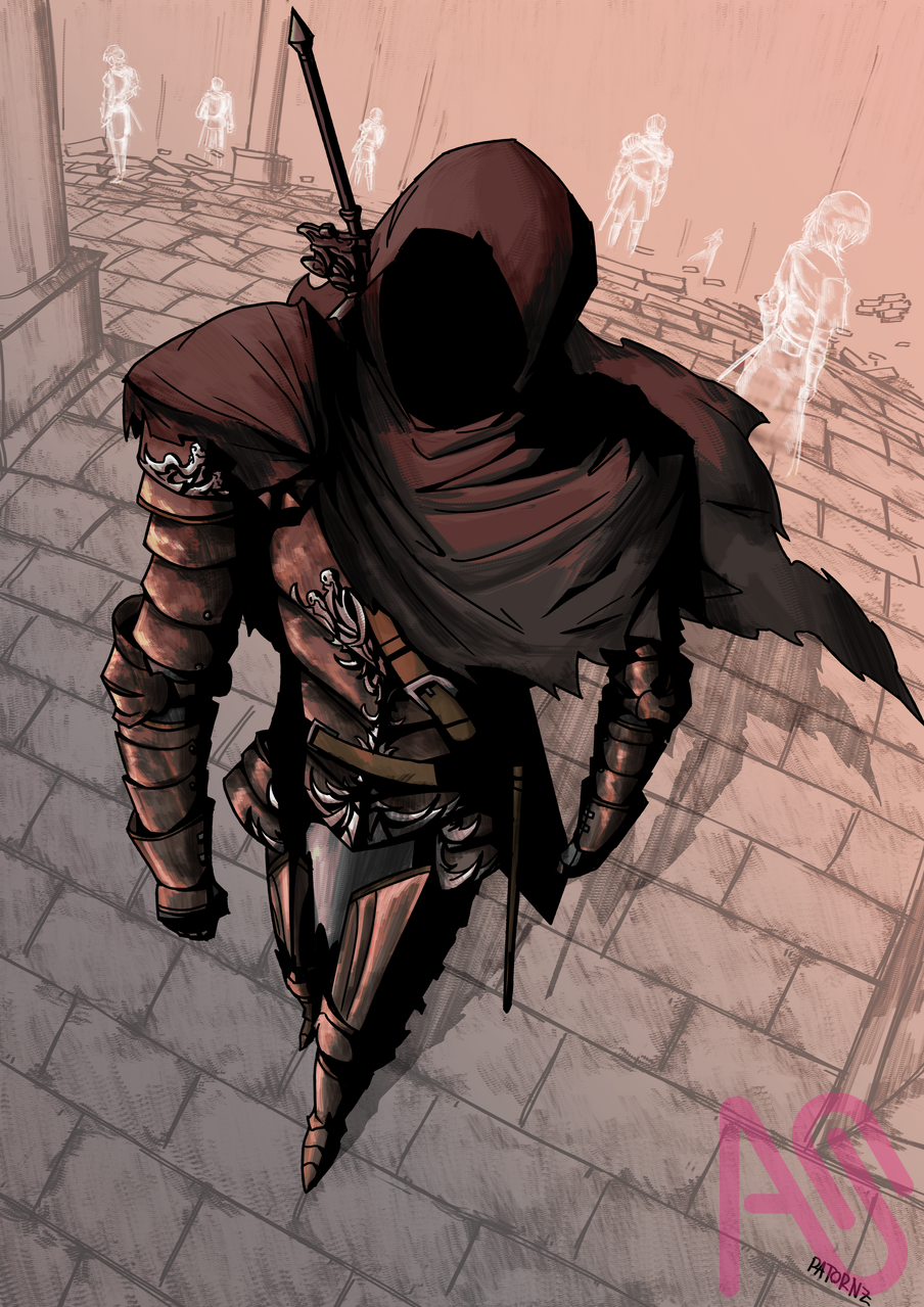 Forlorn Illust of Patornz character person sword armor Knight scenery medieval fantasycharacter DARKSOULS