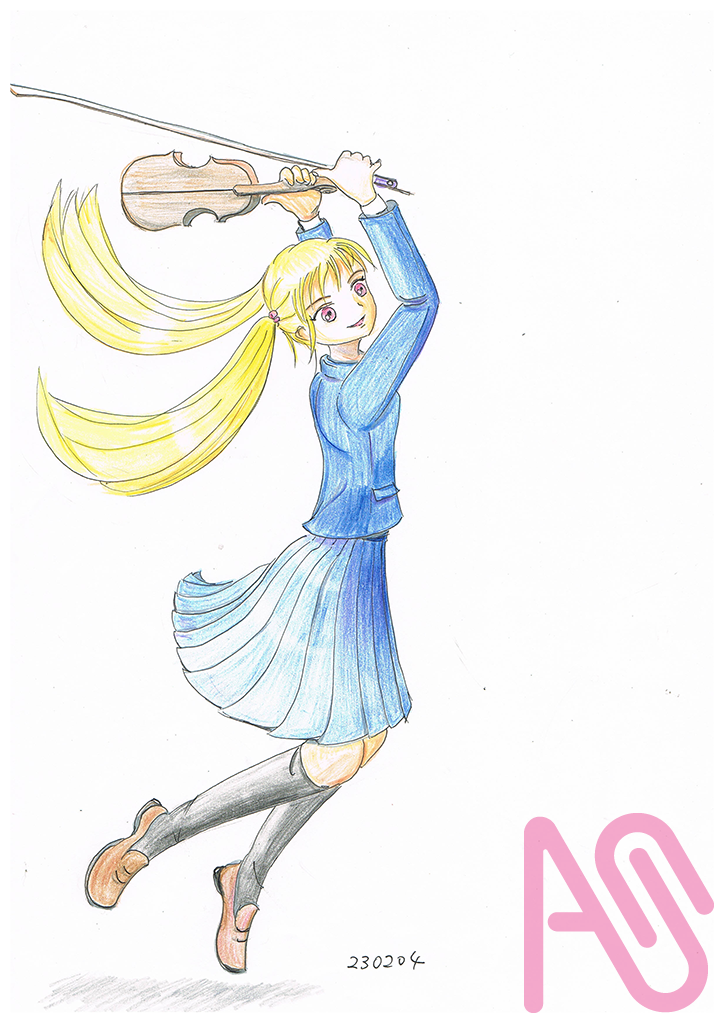 バイオリン剣士４　リメイク Illust of おきけい 女子高生 剣士 girl 楽器 oc violin 楽器で暴れる