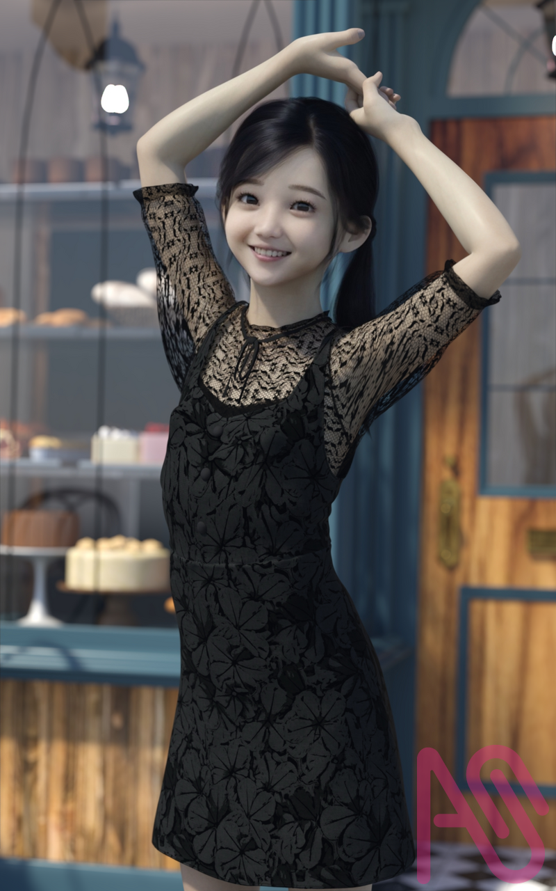 ベーカリー前 Illust of Jackie Jackson girl original 3DCG DazStudio Photoreal