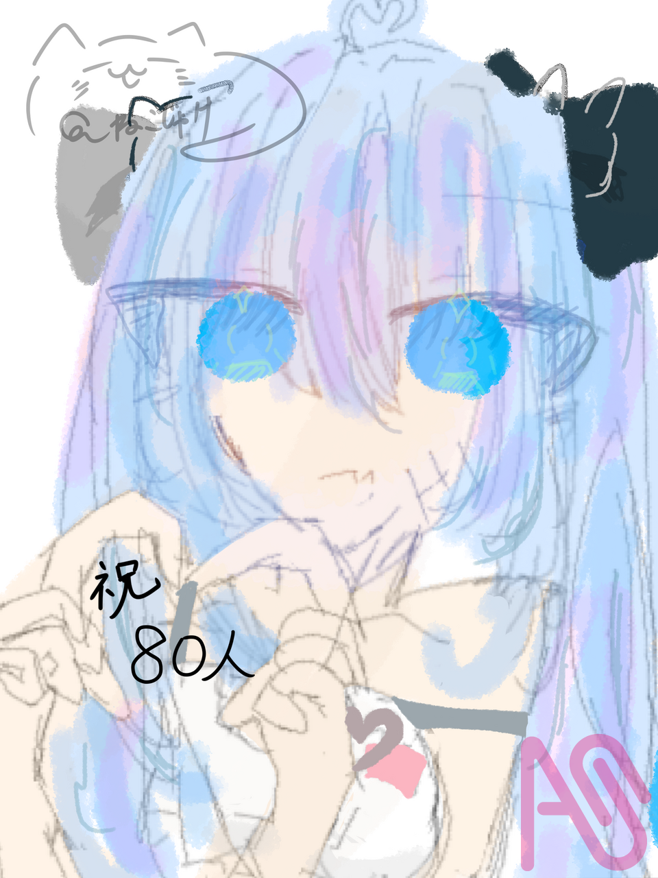 白海しゃけちゃん80人おめでとう！ Illust of ねこじゃけ🐱🍣 twin_ponytails girl cute kawaii よその子 指ハート うみのさち 白海しゃけ