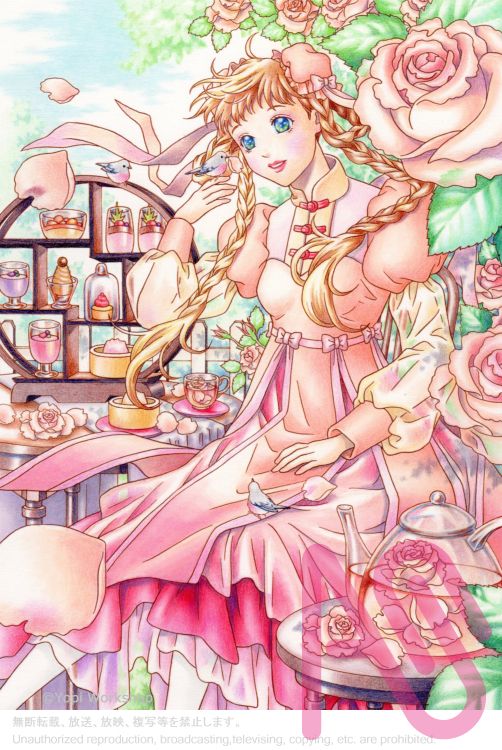 ティーローズ Illust of よーぴーワークショップ coloredpencil girl original rose oc flower spring お茶会 analog