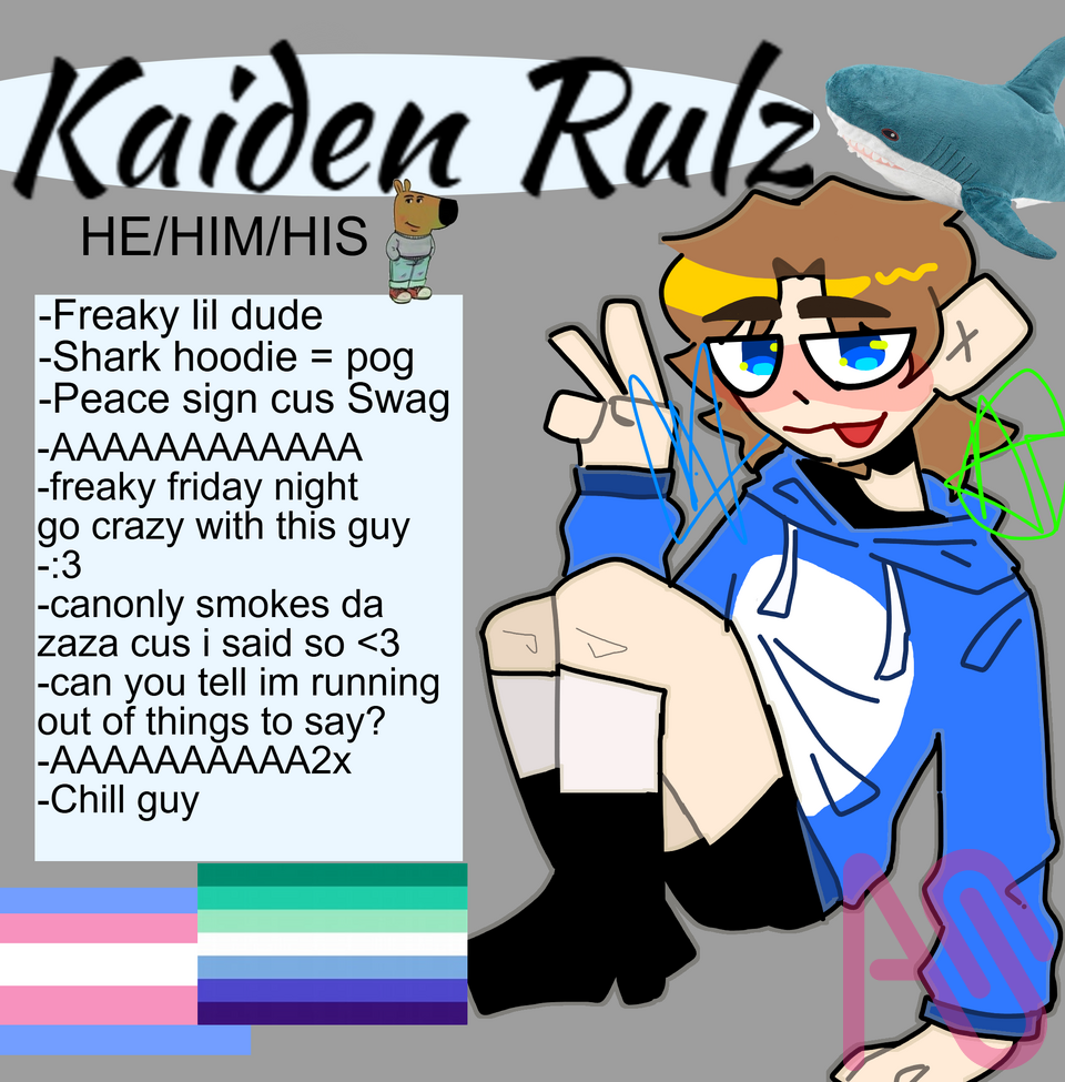 Kaiden ref cause yes <3 Illust of ☆-「ADAMLETSKY」-☆ silly shark Homosexual transmasculine chillguy goober sillyqueer blahaj poggers