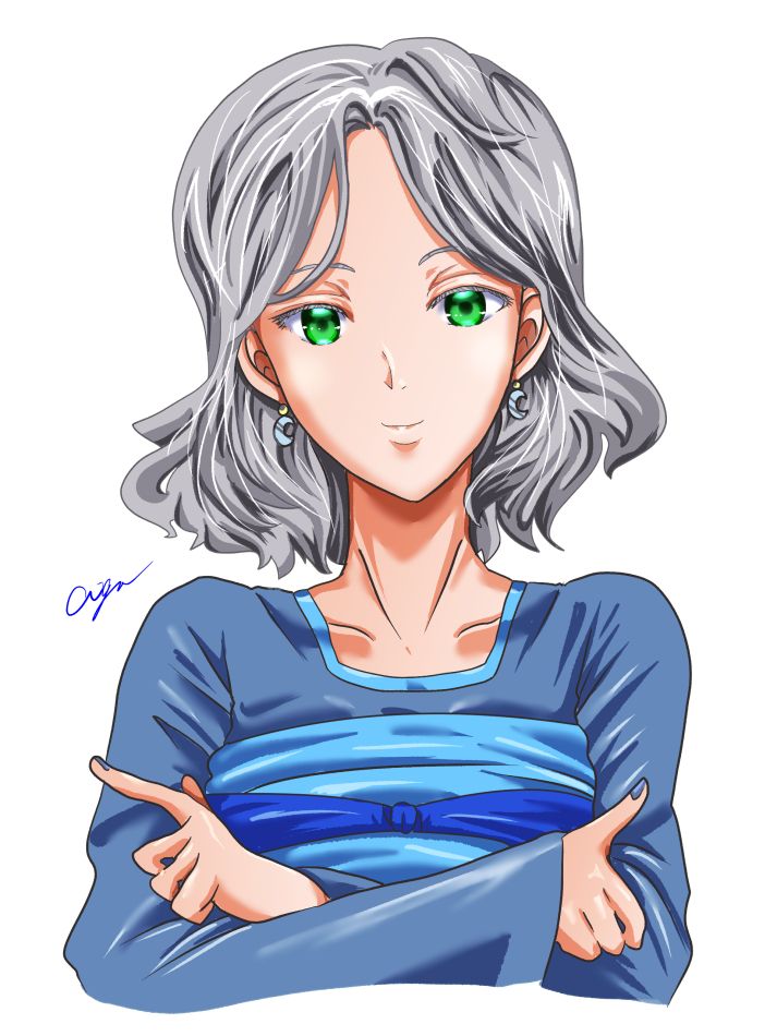気丈さで弱さを隠す母親 Illust of CIGAR original greeneyes 母親 characterdesign ファンタジーキャラ 灰色髪 白髪少女の砂漠みち