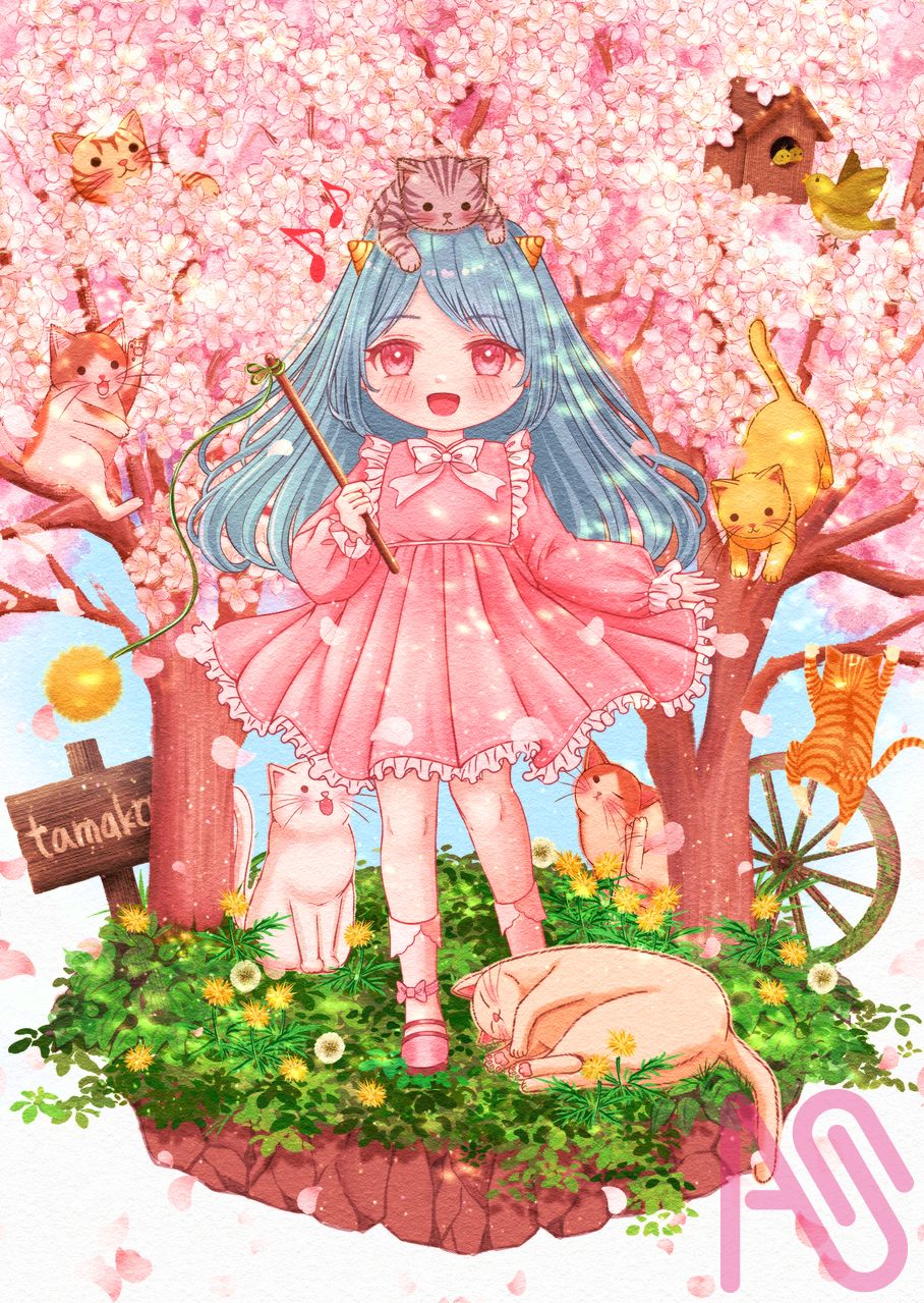 猫と鬼娘 Illust of たまこ CherryBlossomIllustrationCampaign cat 鬼 花見 ヴィネットイラスト