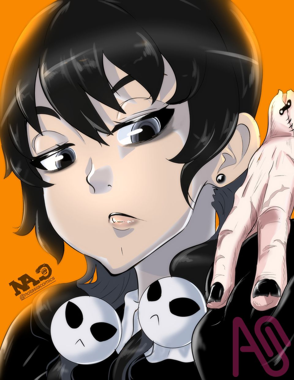 Color version of Wednesday sketch i did past year Illust of @notasiacomics twin_ponytails fanart lolita cartoon portrait Halloween gothic animeart mangaart Inktober