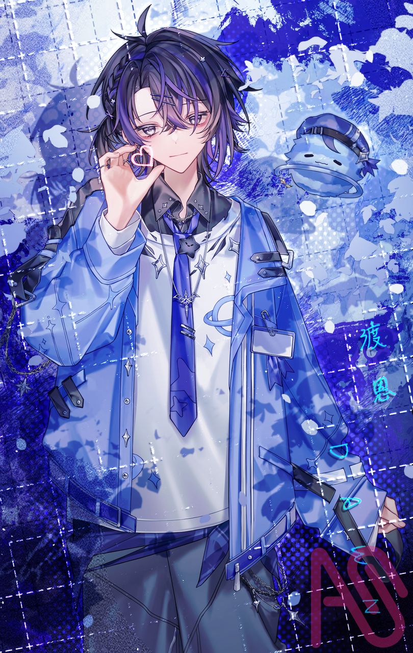 らくがき/渡恩Dawn Illust of ヤミ咲 drawing オリジナルキャラ illustration doodle art 水色 digital boy 初心者のクズイラスト 絵柄が好みって人にフォローされたい