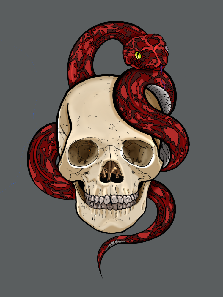 Skully&Snake PBCake.artist.gamer의 일러스트 판타지 선화 medibangpaint digital skull 뱀 warmcolors