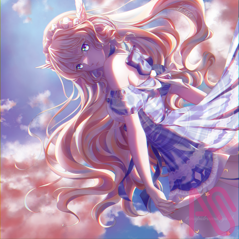 Dtiys from Mapidraw Illust of M.Kei girl oc blueeyes sunset blondehair Dawn bluedress